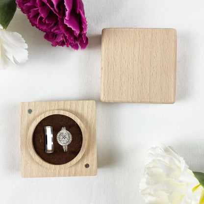 Square Wooden Ring box Gift Initial Last Name Date