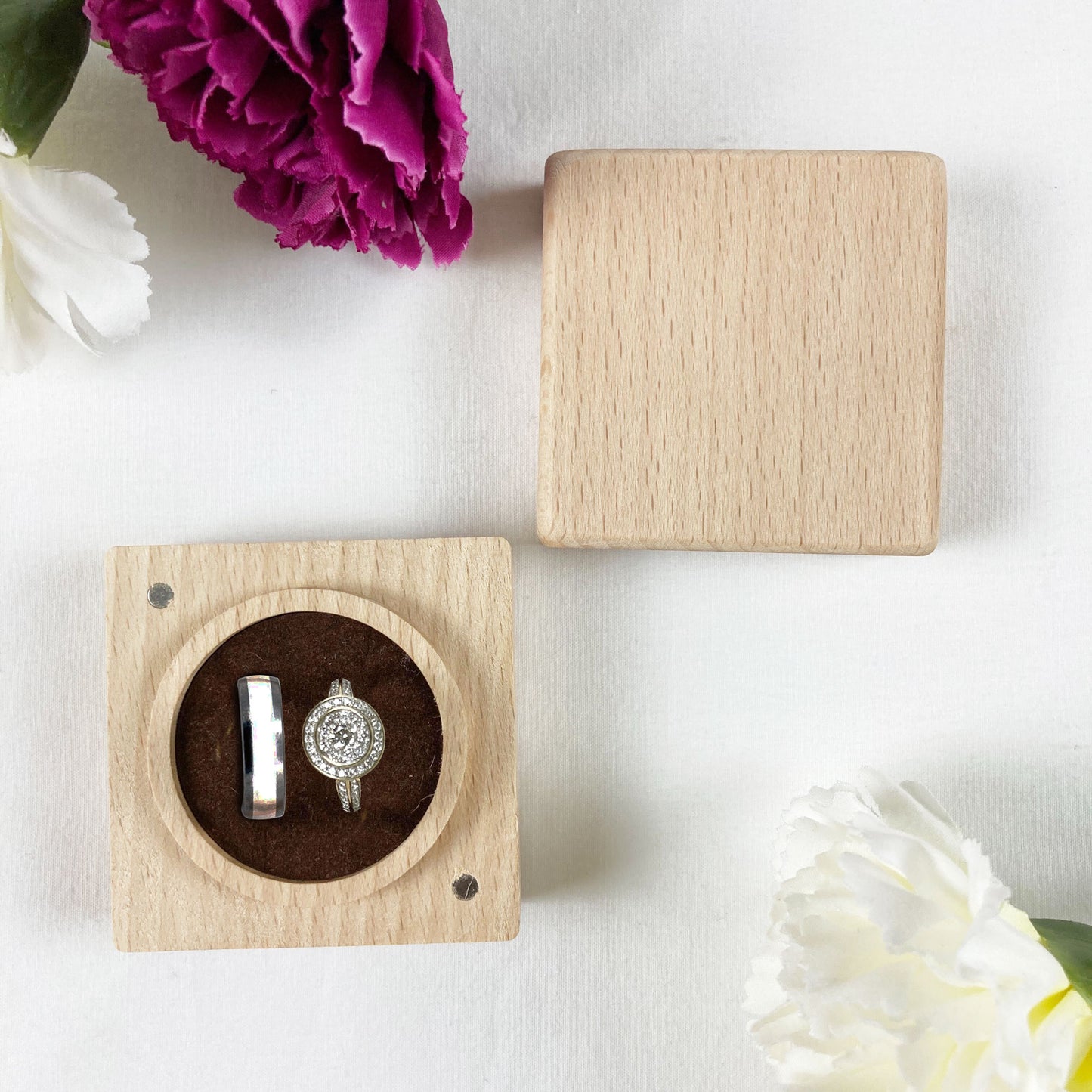 Wooden Square Ring holder Box Gift with Wreath