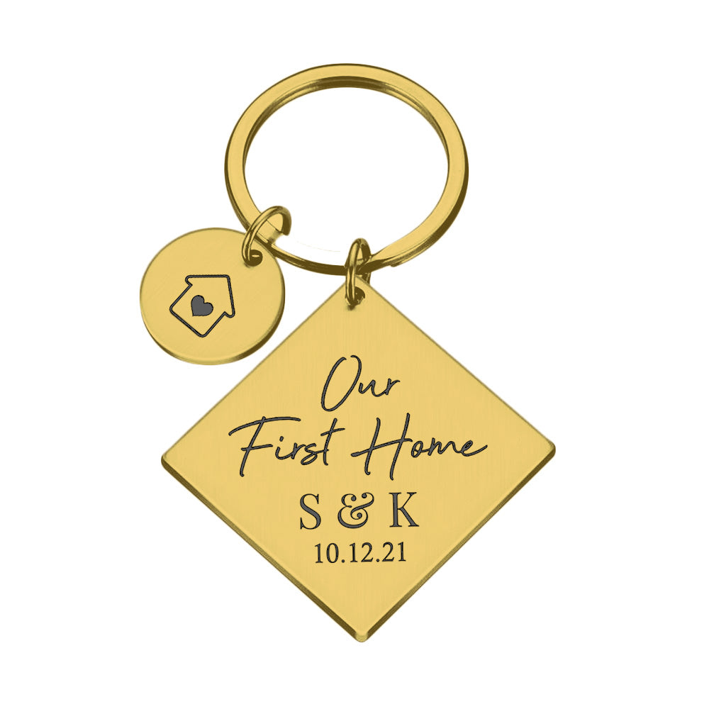Engraved Our First Home Metal Keyring Gift Custom Initials Date