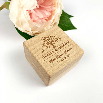 Wooden Square Ring holder Box Gift with Tree Birds