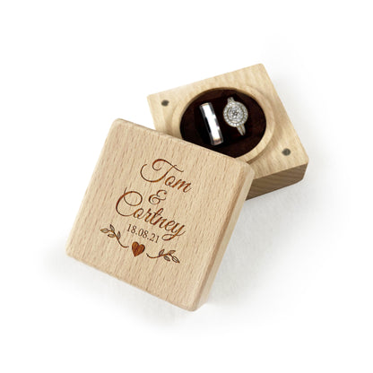 Engraved Square Ring Holder Gift Box | Custom Text Names Date