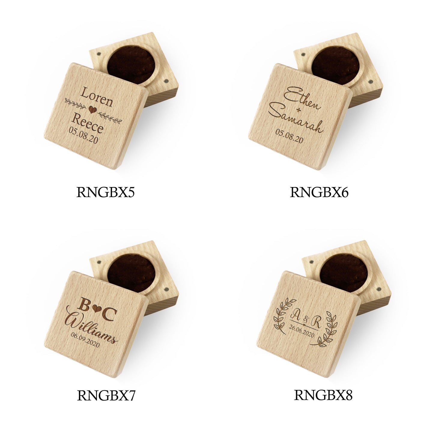 Square Wooden Ring box Gift with Names & Date