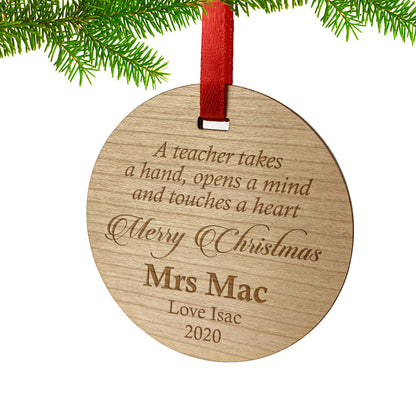 Wooden Round Thank You Christmas Ornament Gift for Teacher