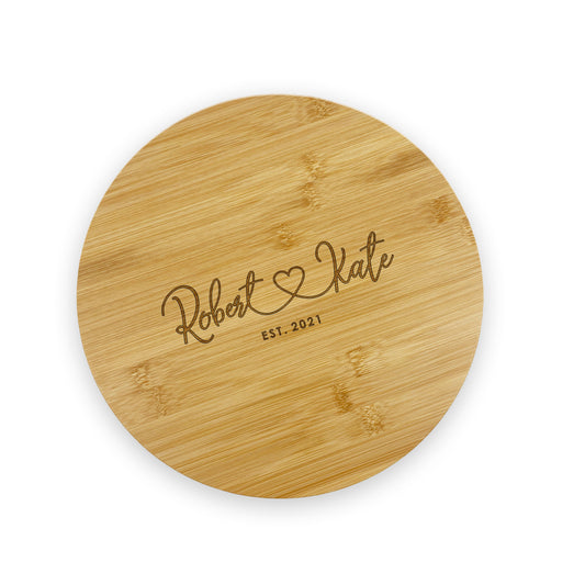 Round Wooden Love Heart Cutting Board Gift Custom Name Newly Weds Couple