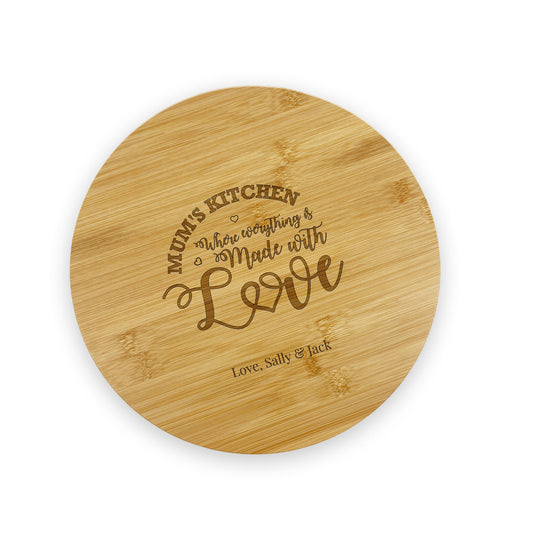 Round Wooden Chopping Board Mum's Kitchen Custom Message