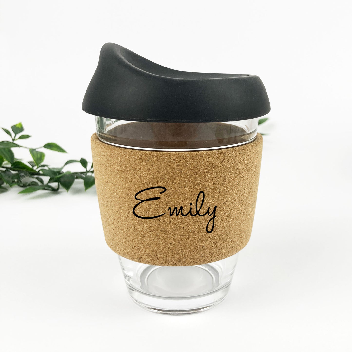 Engraved Cork Band Glass Coffee Tea Cup Gift