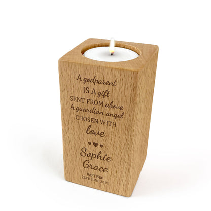 Wooden Tea light Candle Holder for God Parents