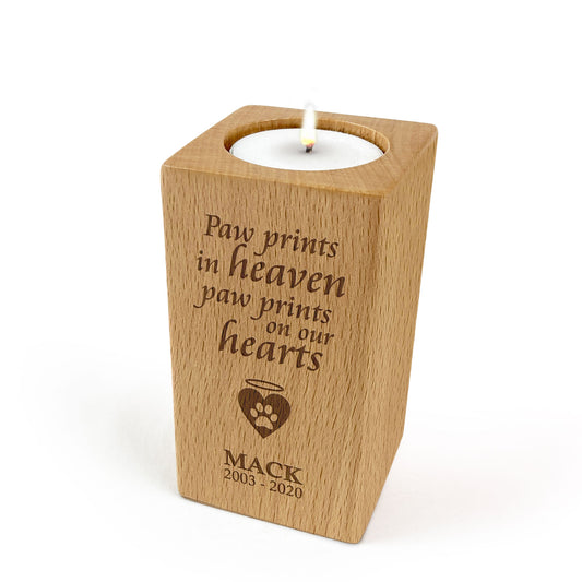 Wooden Pet Memorial Tealight Candle Holder Gift