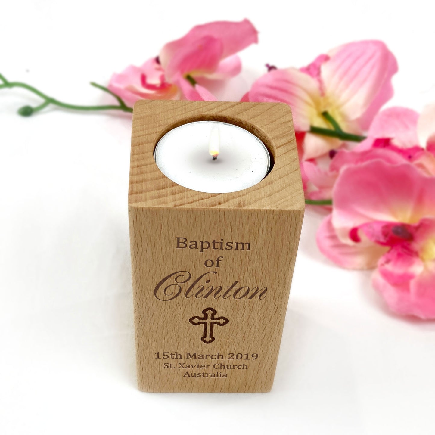Wooden Tea light Candle Holder for Baptism
