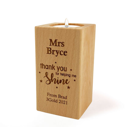 Wooden Tealight Candle Holder Gift for Teacher Christmas End of term