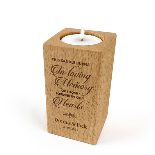 Engraved Wooden Memorial Tealight Candle Holder Gift Custom Message Name and Date