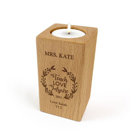 Wooden Tealight Candle Holder Gift for Teacher Custom Text Engraved